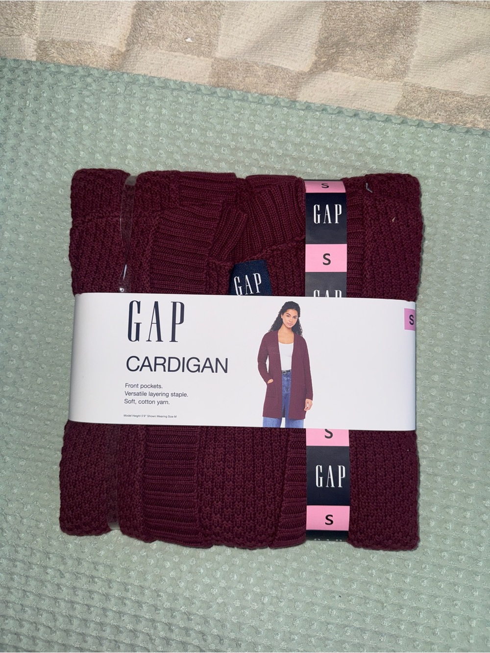GAP Womens Burgundy Cardigan Soft Cotton Open Front Pocket Sweater Red S NEW